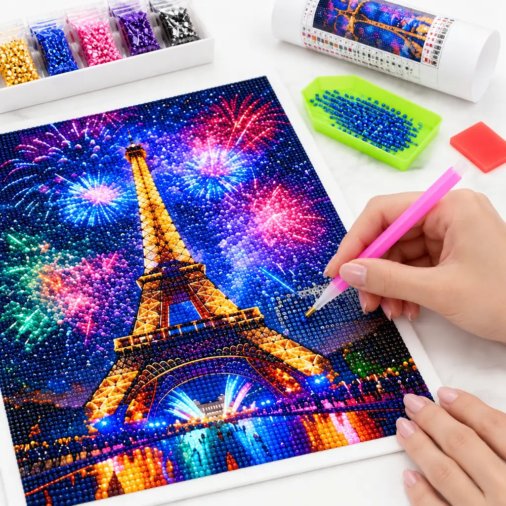 Eiffel Tower Fireworks Diamond Painting Kit, 30x40 cm