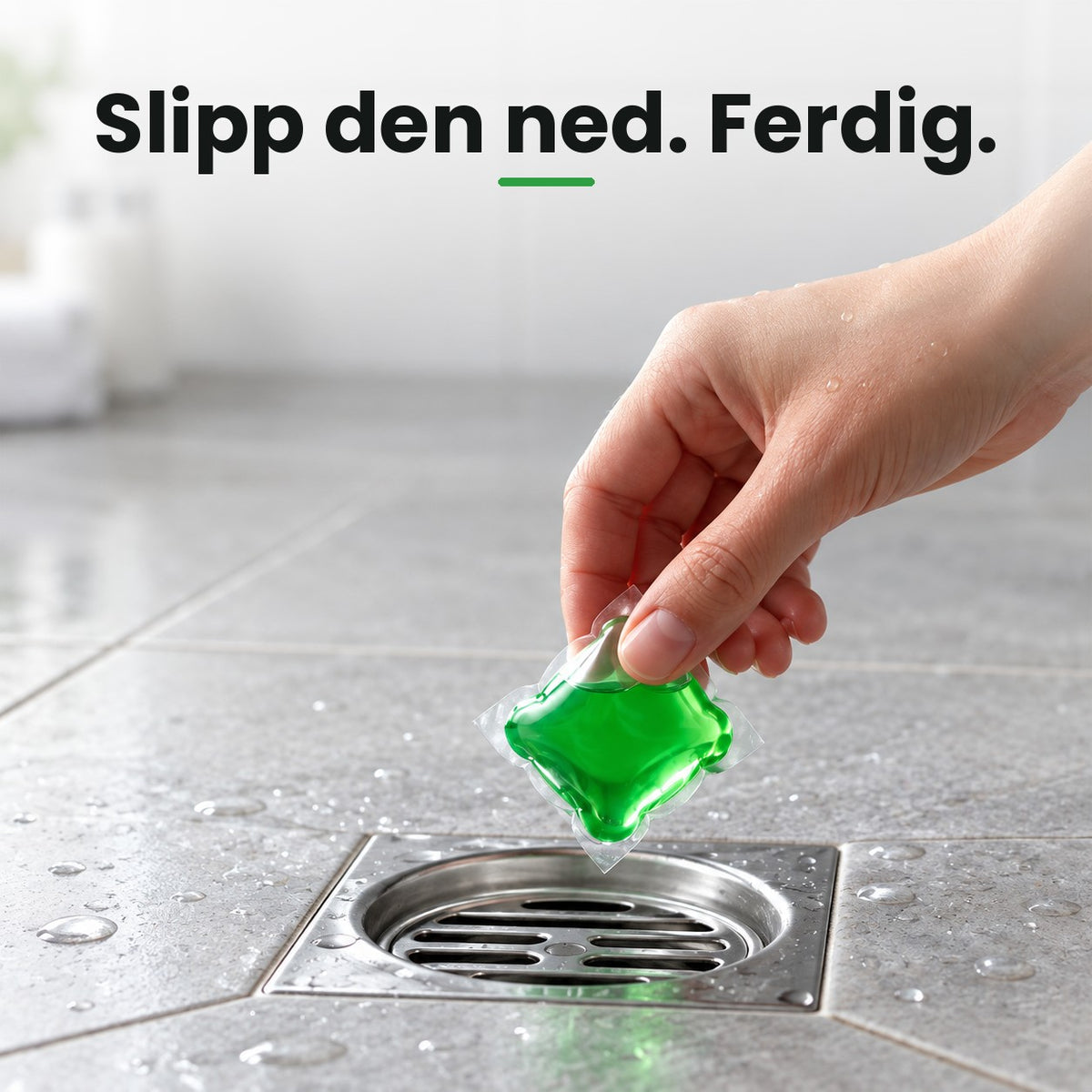 Hand dropping a drain pod into a floor drain (NO)