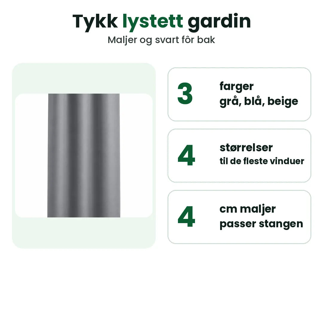 Tykk lystett gardin med maljer i 3 farger og 4 størrelser