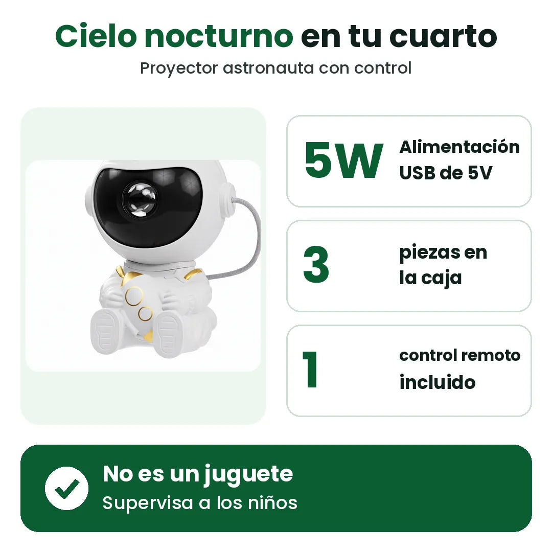 Proyector de astronauta con control remoto, 5W con USB, tres piezas en la caja