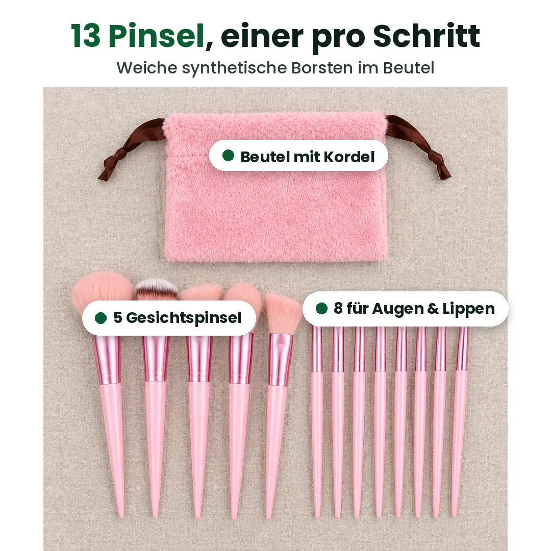 Make-up Pinsel Set erklärt: 5 Gesichtspinsel, 8 Pinsel für Augen und Lippen und ein Kordelbeutel