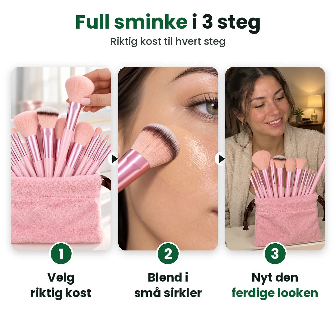 Tre steg med sminkekoster: velg riktig kost, blend i små sirkler og nyt den ferdige looken