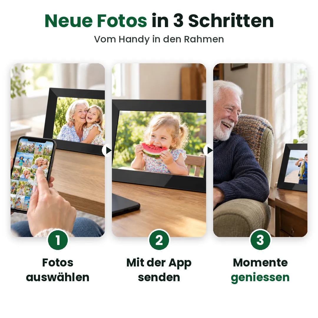 So funktioniert der WLAN-Bilderrahmen: Fotos auf dem Handy wählen, per App senden, geniessen