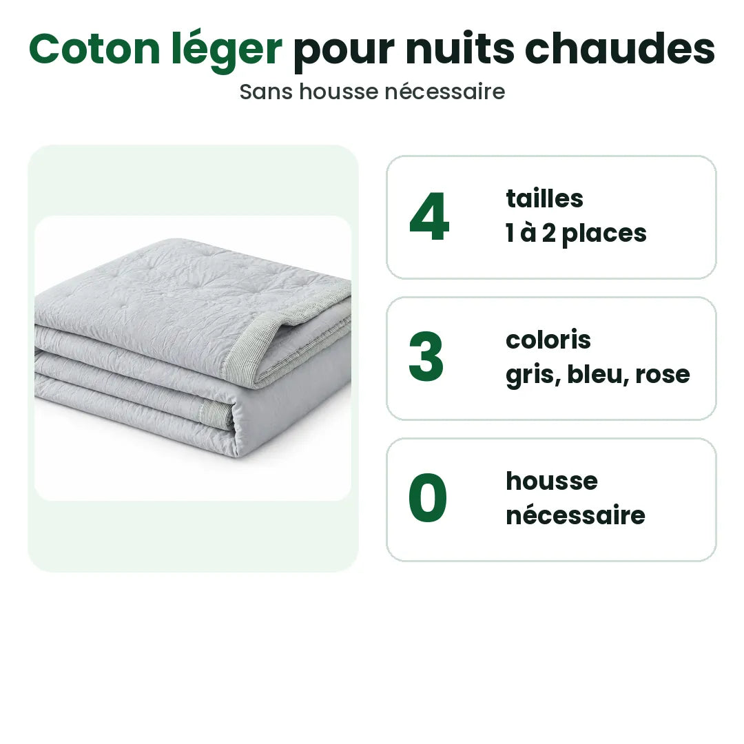 Couette d'été légère en coton, 4 tailles et 3 coloris, sans housse