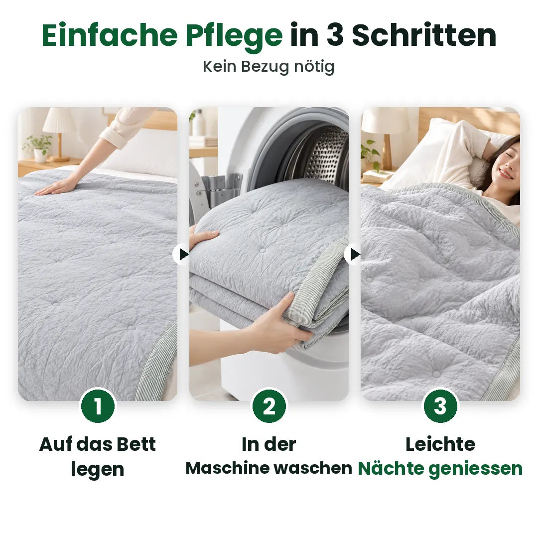 Drei Schritte: Decke aufs Bett legen, in der Maschine waschen, leichte Nächte geniessen