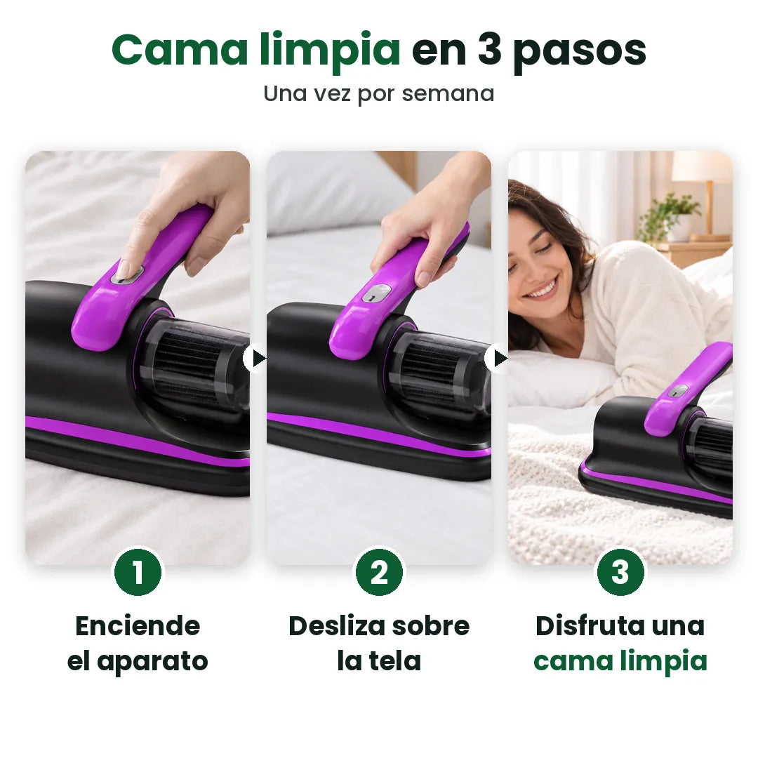 Tres pasos para limpiar un colchón con aspiradora de mano: enciende, desliza, disfruta