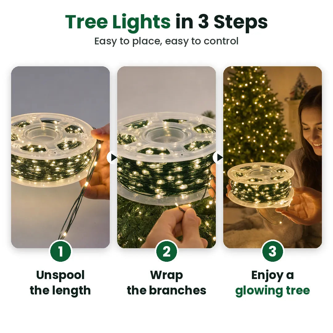 Three steps to put green wire Christmas tree lights on your tree