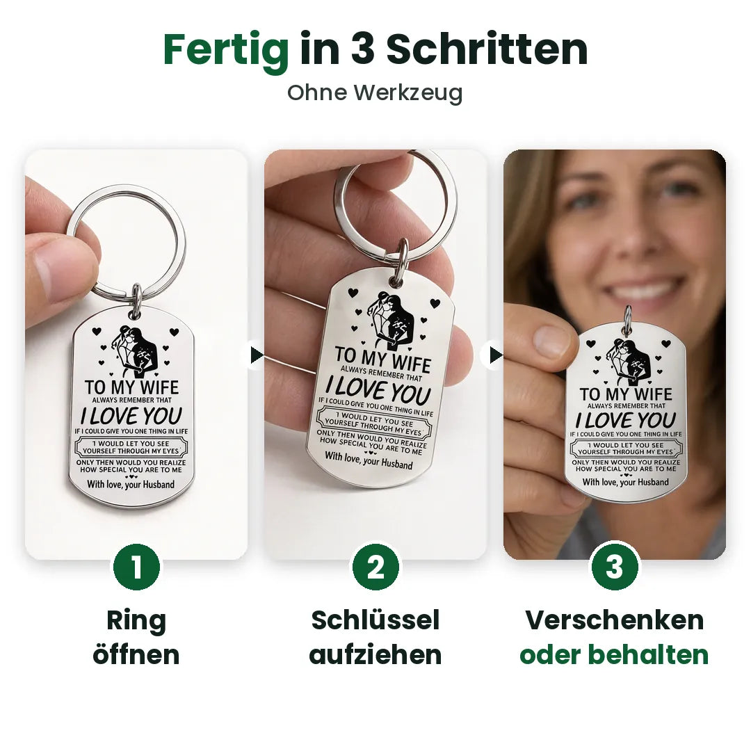 Drei Schritte, um den gravierten Schlüsselanhänger an Ihre Schlüssel zu hängen