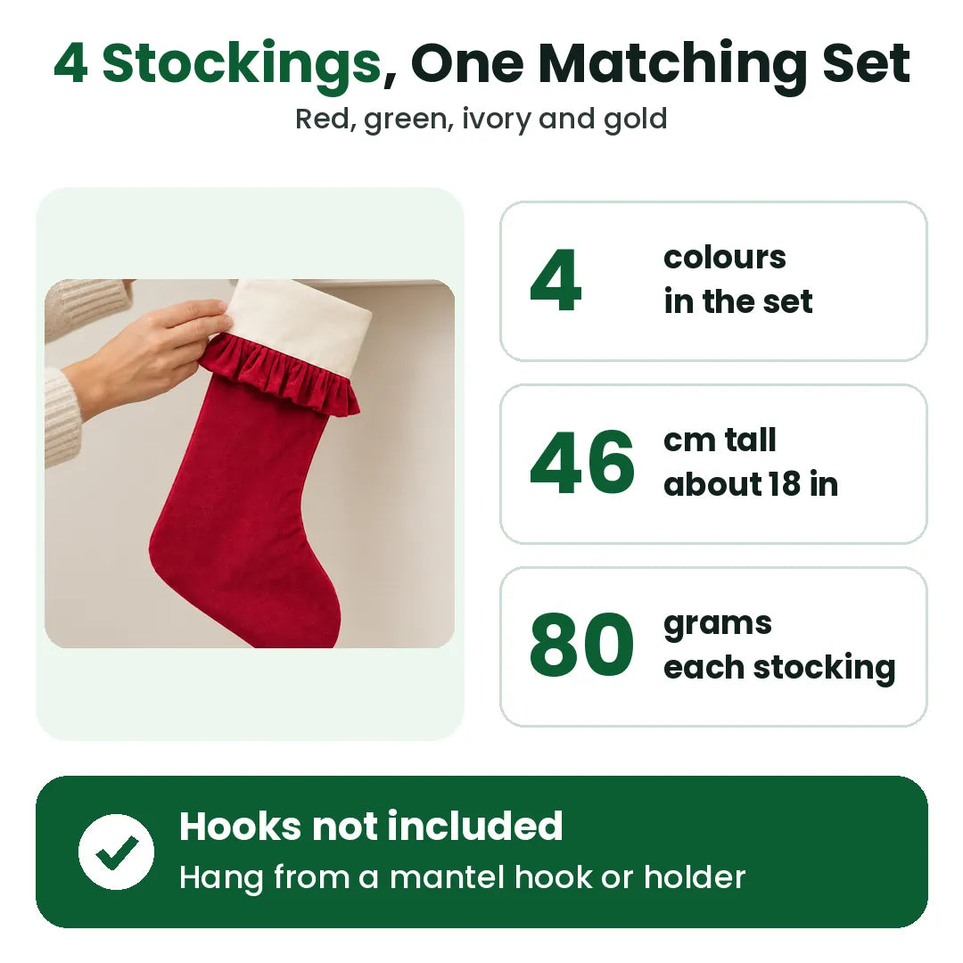 Christmas stocking set of 4 with size and colour details