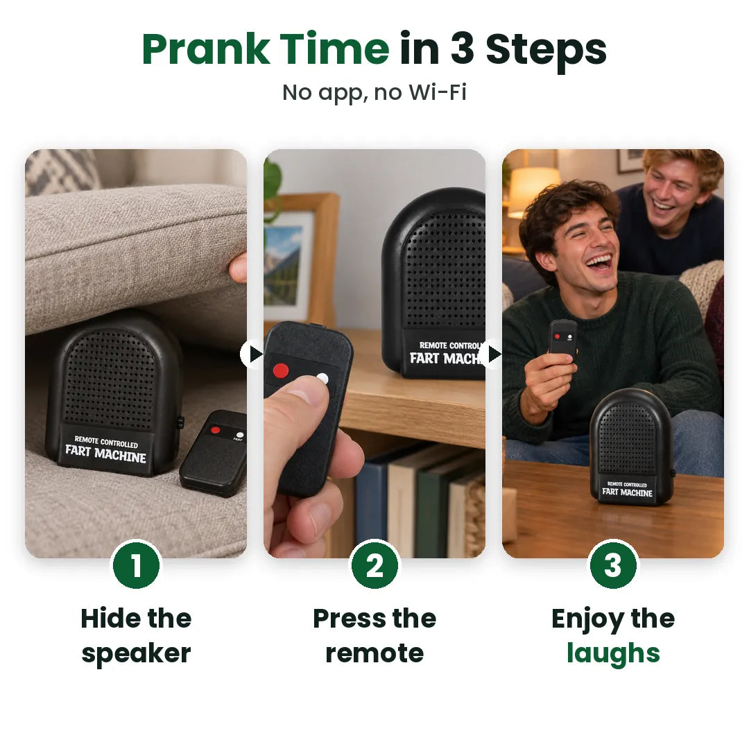 Three steps: hide the speaker, press the remote, enjoy the laughs at a gift exchange