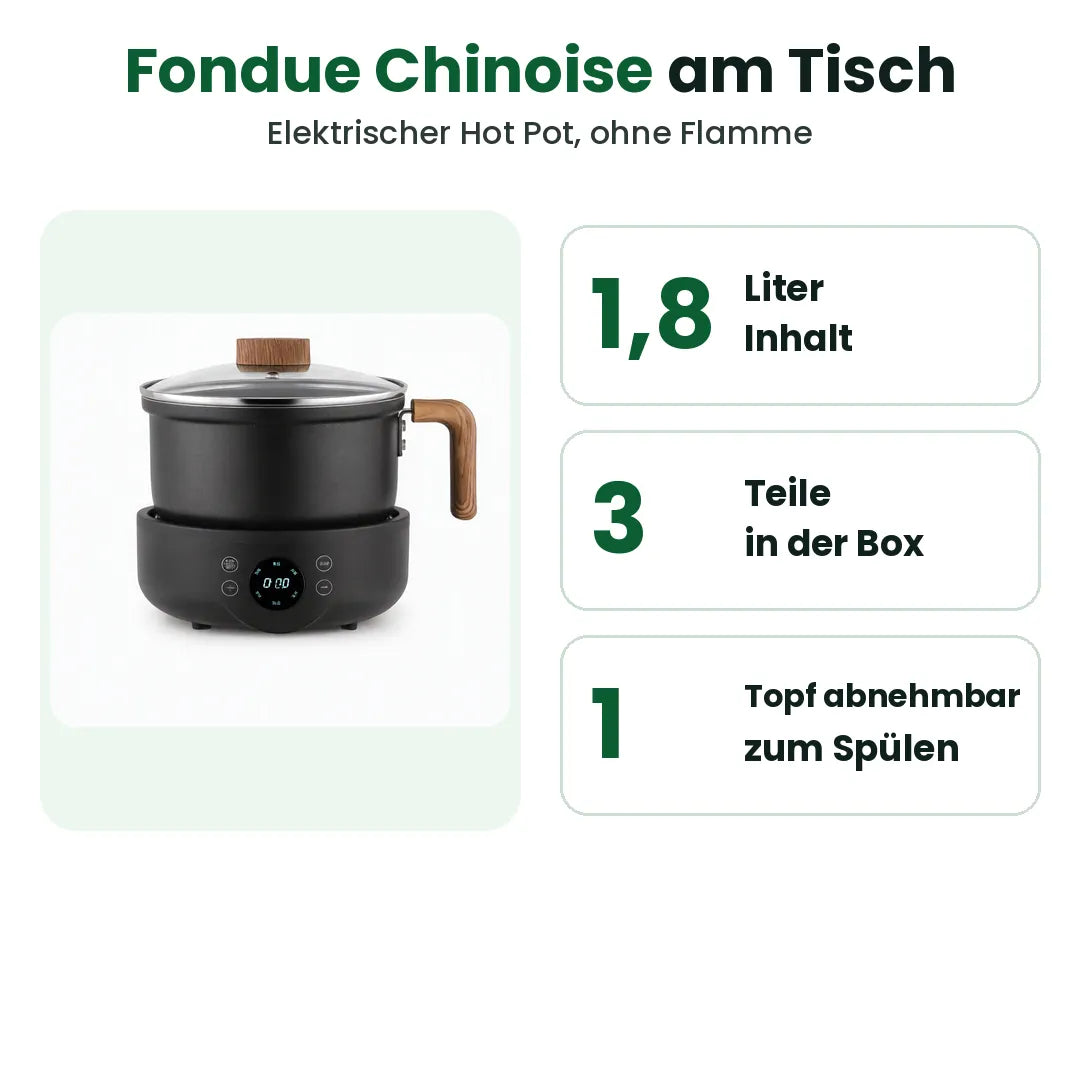 Elektrischer Fondue-Chinoise-Hot-Pot, 1,8 Liter, drei Teile in der Box