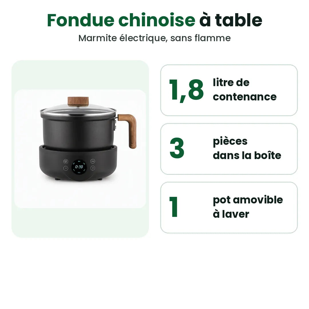Marmite électrique pour fondue chinoise de 1,8 litre, trois pièces dans la boîte
