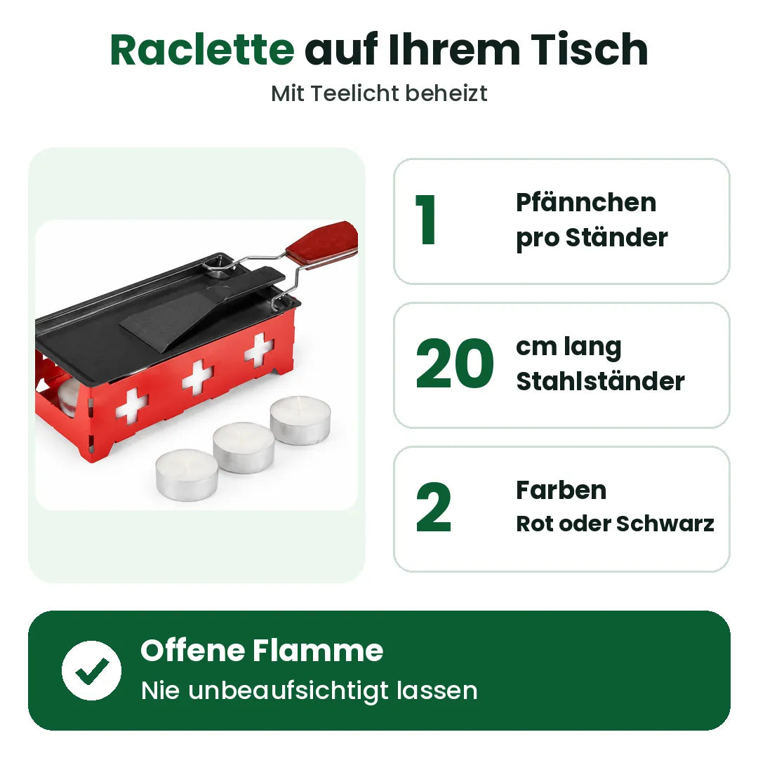 Mini-Raclette-Set mit Teelicht-Heizung, ein Pfännchen pro Ständer