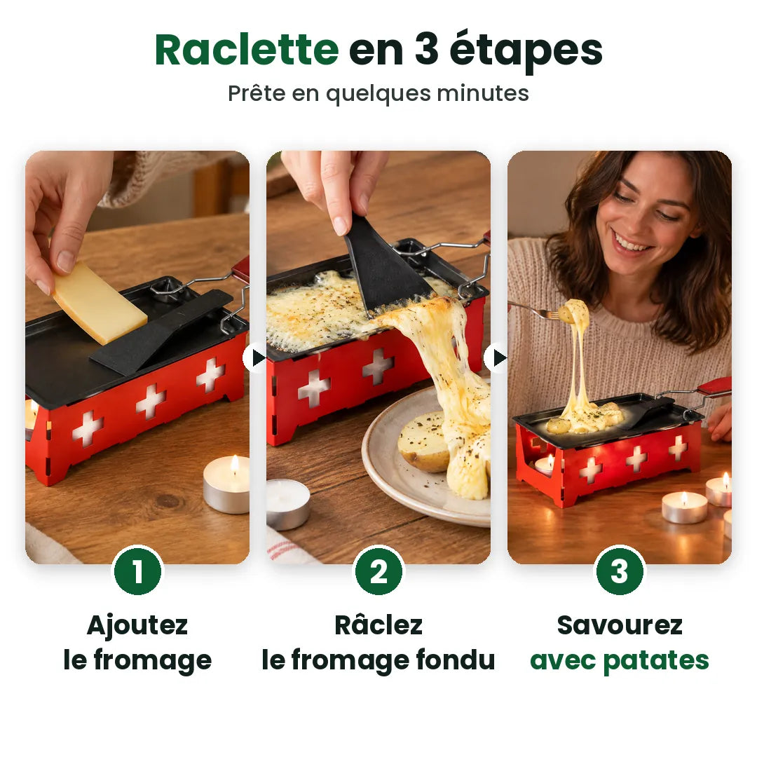 Trois étapes pour faire fondre du fromage avec une mini raclette