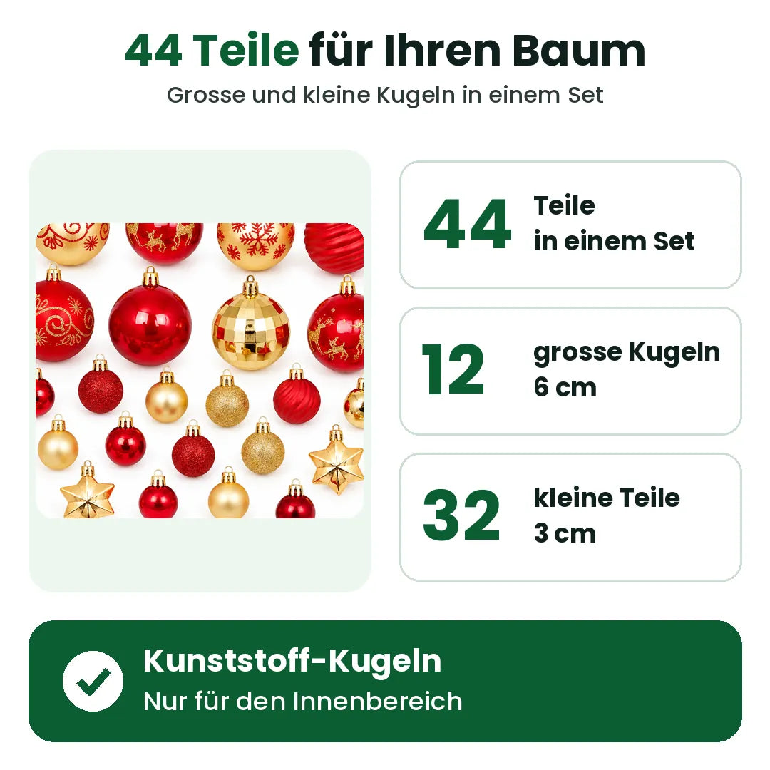 44-teiliges Weihnachtskugel-Set: 12 grosse und 32 kleine Teile