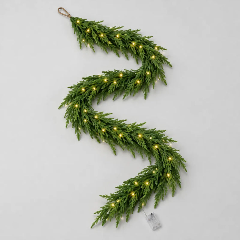 Norfolk pine garland with LED lights and battery box