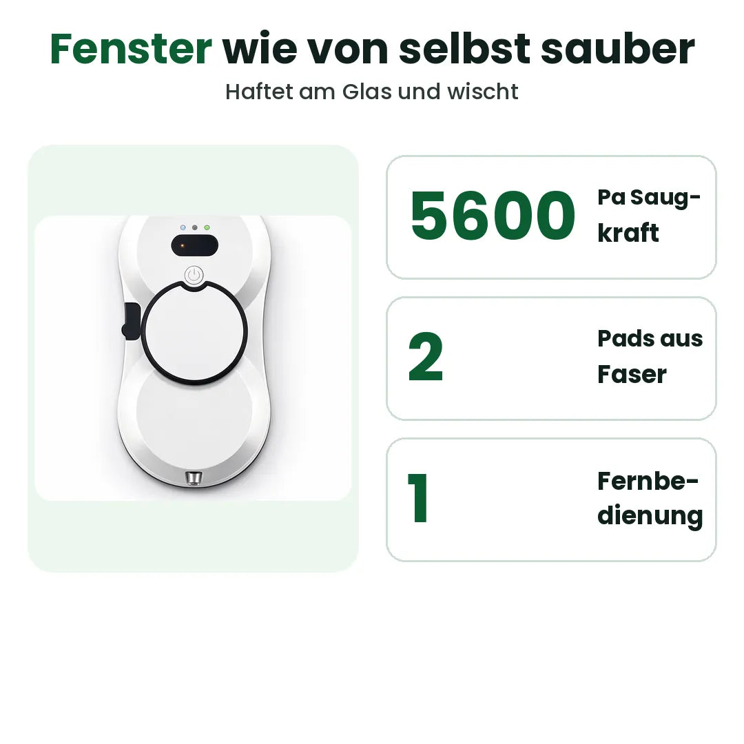 Fensterputzroboter mit 5600Pa Saugkraft, zwei Mikrofaser-Pads und Fernbedienung