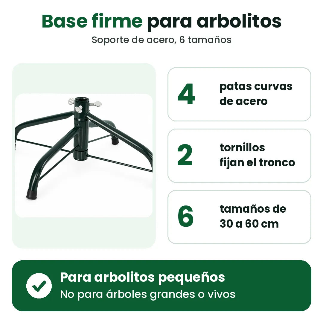 Base metálica para árbol de Navidad con cuatro patas de acero y seis tamaños
