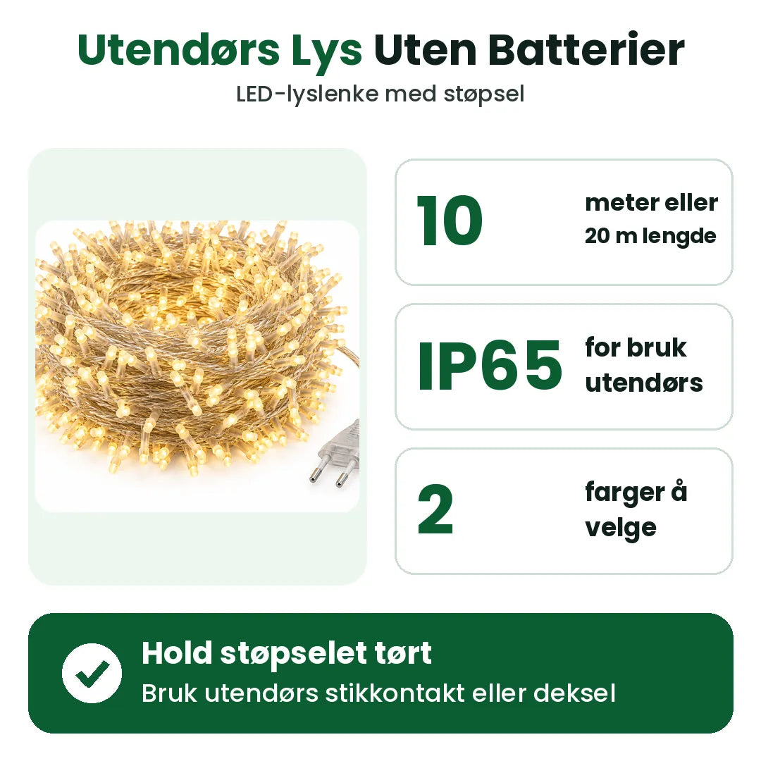 LED-lyslenke utendørs, 10 m eller 20 m, IP65, to farger