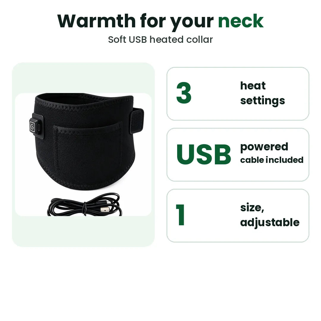 Heated neck wrap with 3 heat settings, USB powered