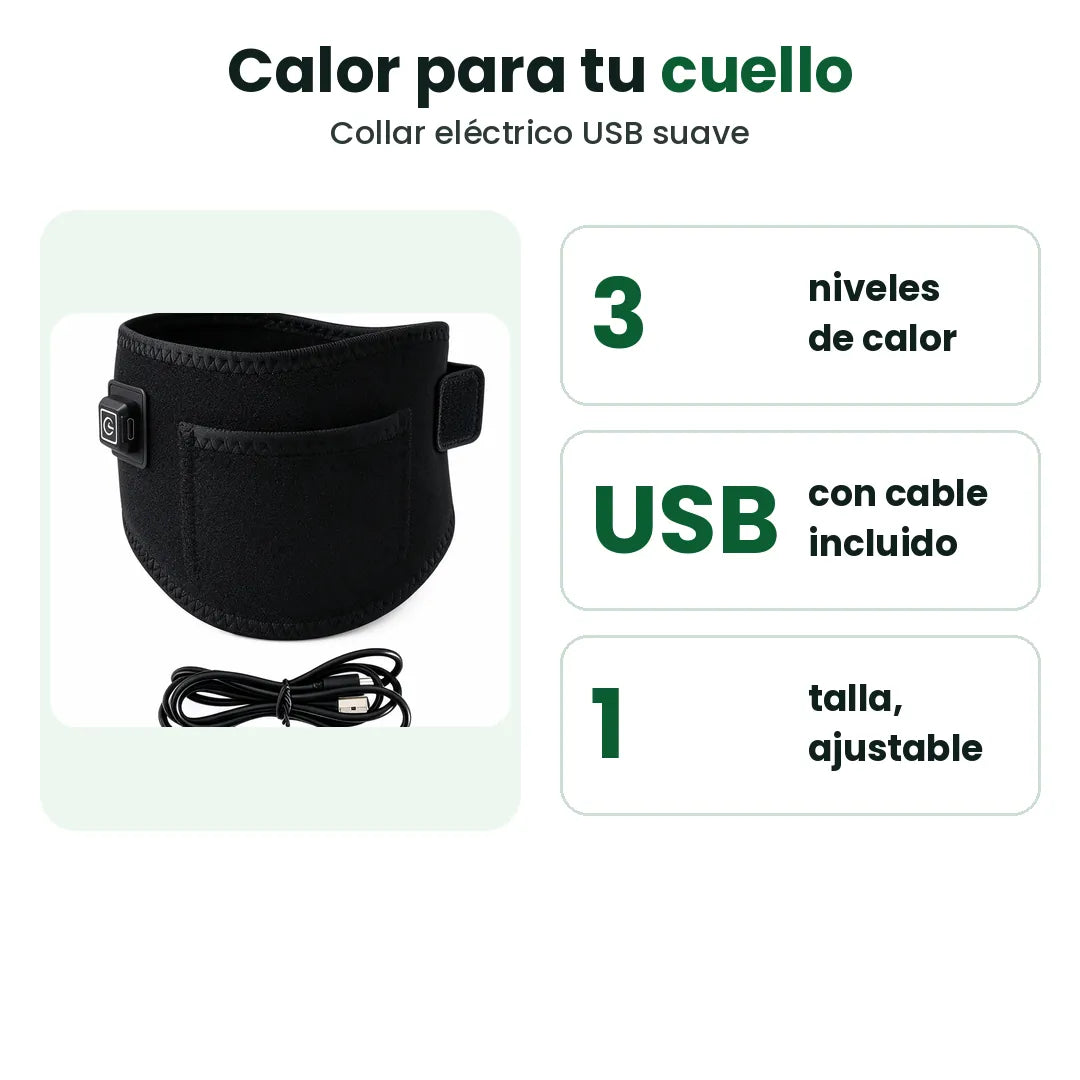Cuello calefactable con 3 niveles de calor, alimentado por USB