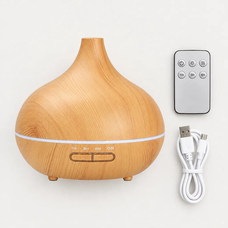Wood grain aroma diffuser with remote control and power cable
