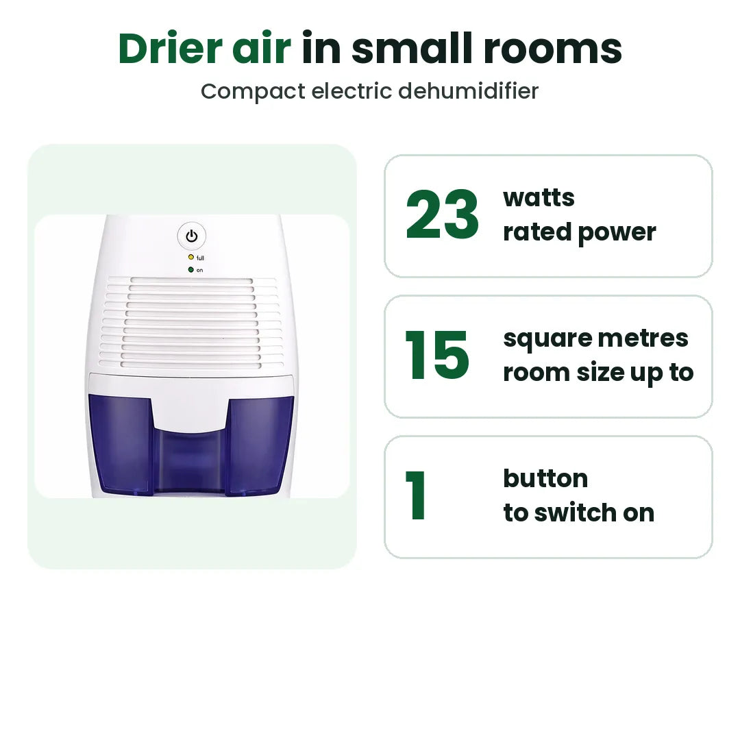 Small dehumidifier for bedroom with 23 W power and room size up to 15 square metres
