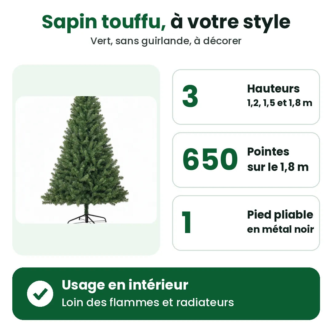 Sapin de Noël artificiel vert en 4, 5 et 6 pi avec pied pliant