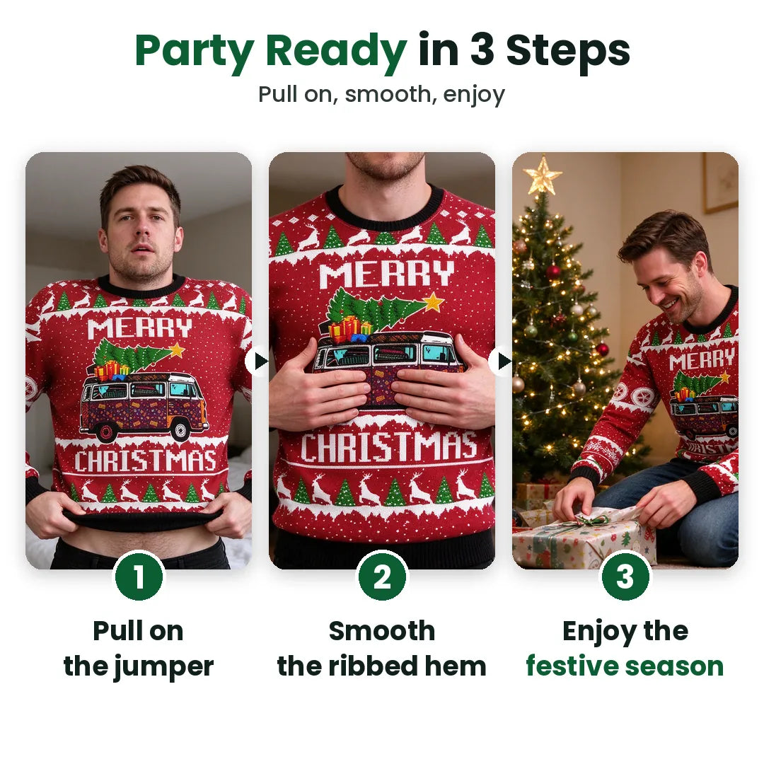 Three steps to put on and enjoy a mens festive jumper
