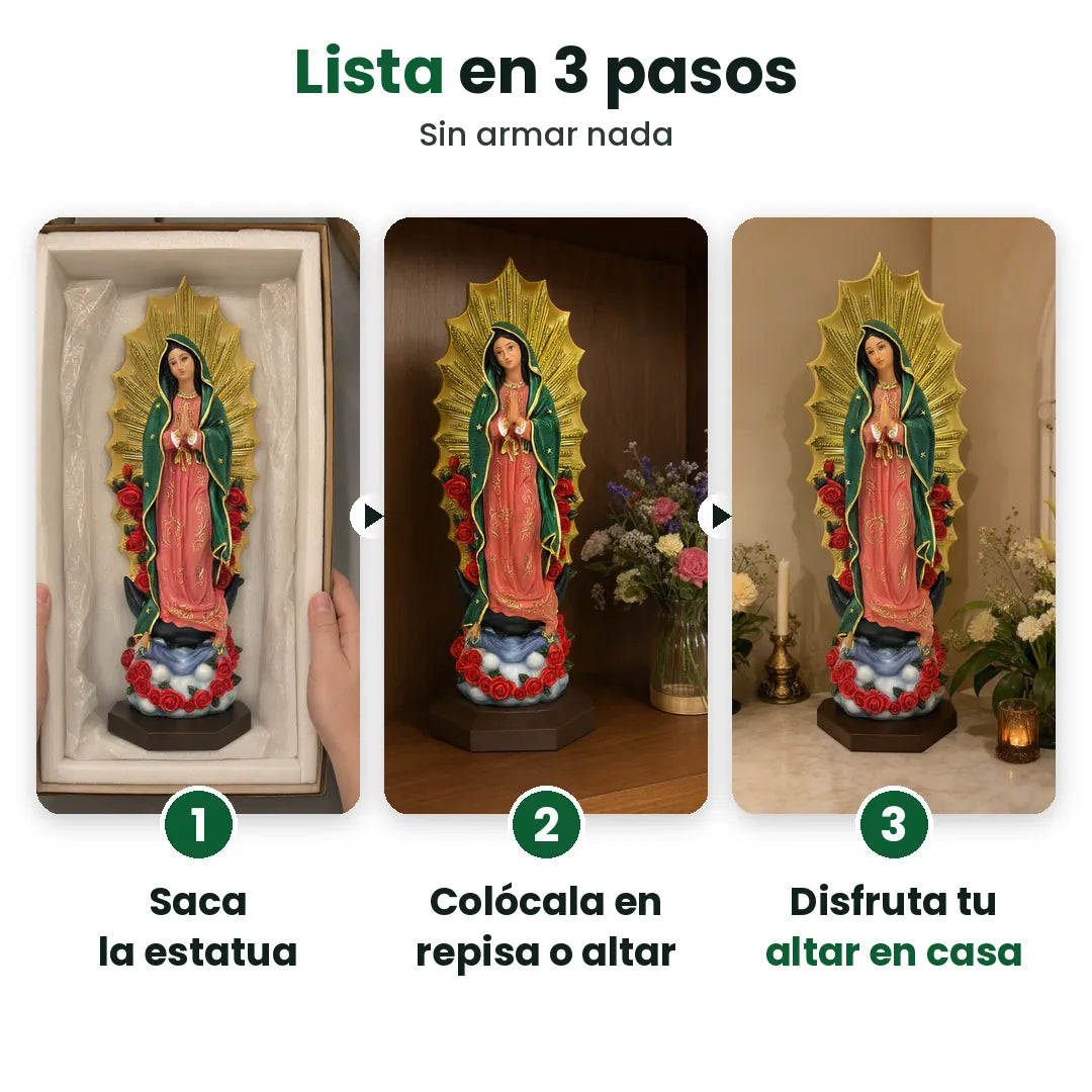 Tres pasos para exhibir la estatua de la Virgen de Guadalupe: sacar, colocar, disfrutar