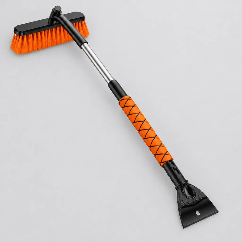 Outil à neige télescopique orange et noir pour auto, avec grattoir