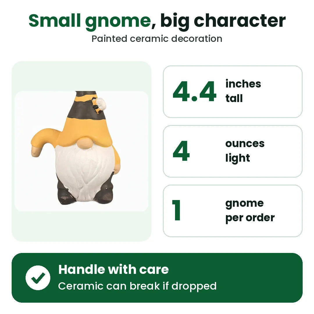 Ceramic garden gnome statue, 4.4 inches tall and about 4 ounces