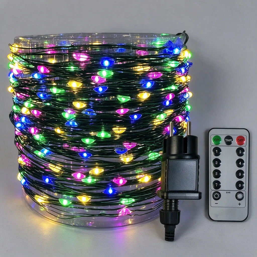 LED string lights on a reel with remote, shown as included in the order