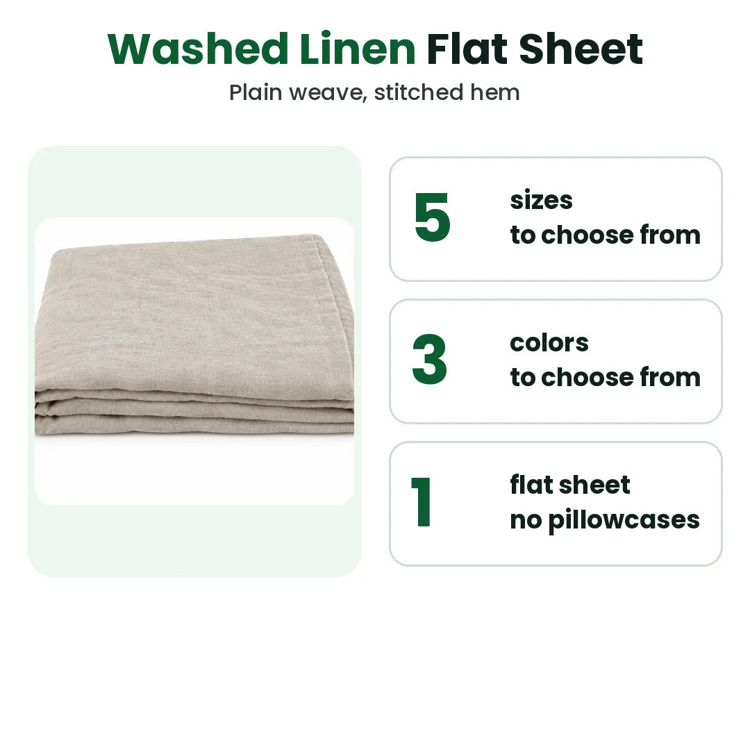 Washed linen flat sheet in 5 sizes and 3 colors