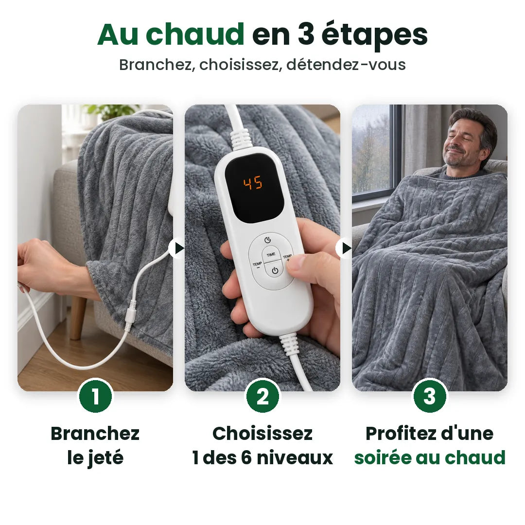 Utiliser la couverture chauffante : brancher, choisir le niveau, se détendre
