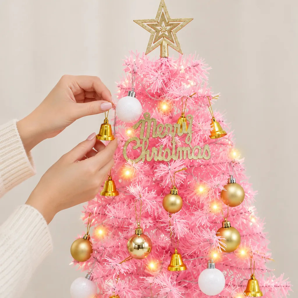 Pink Pre-Lit Tabletop Christmas Tree with LED Lights