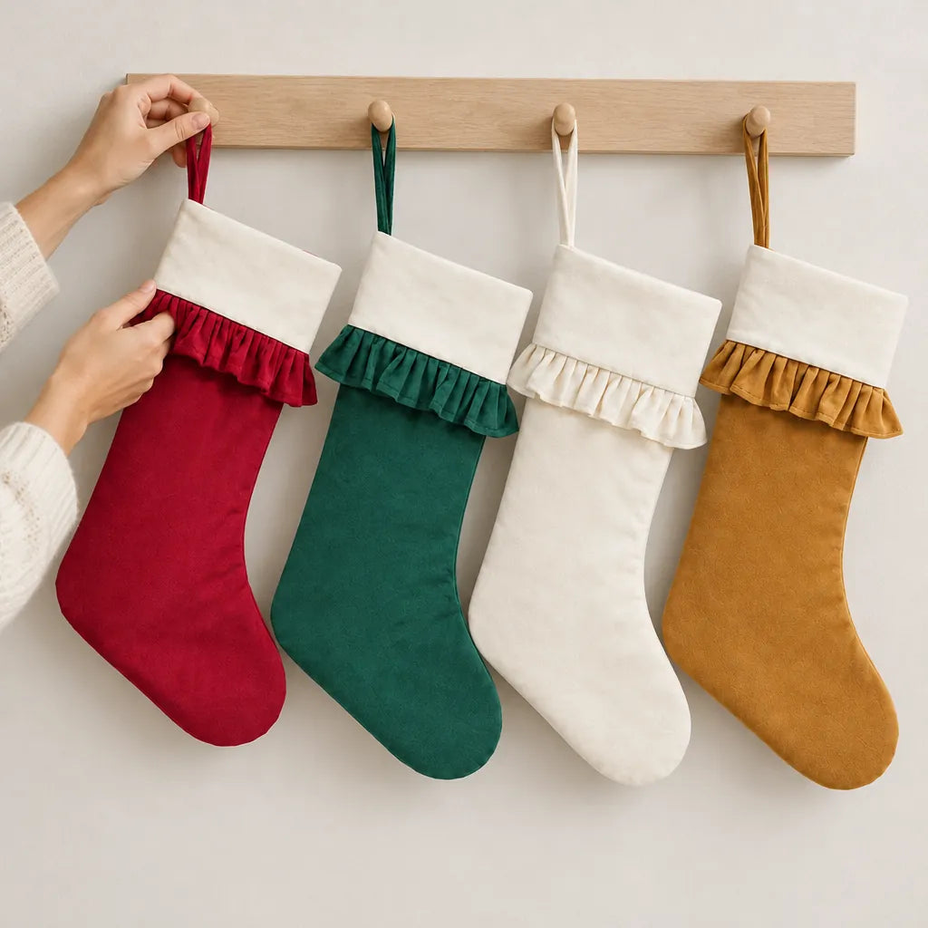 Velvet Christmas Stockings Set of 4 with Ruffle Cuff