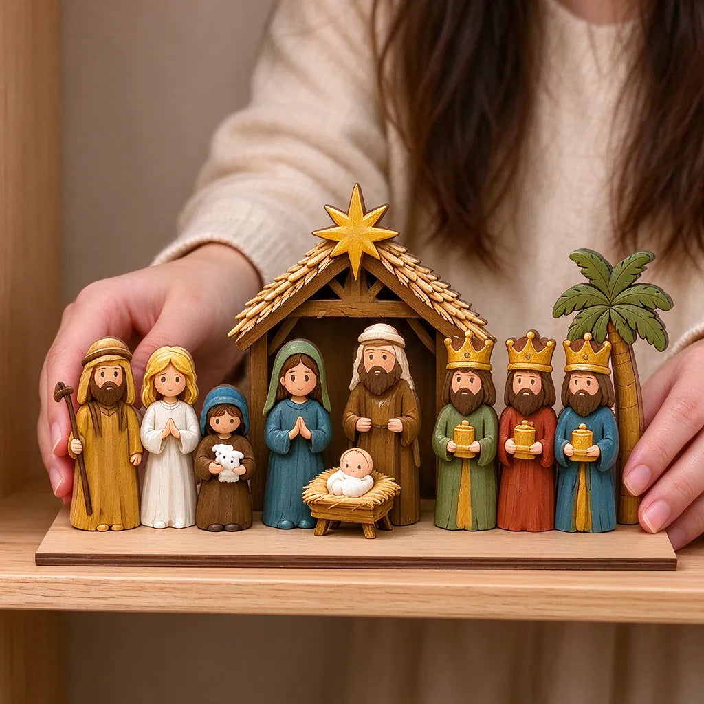 Wooden Nativity Scene Set