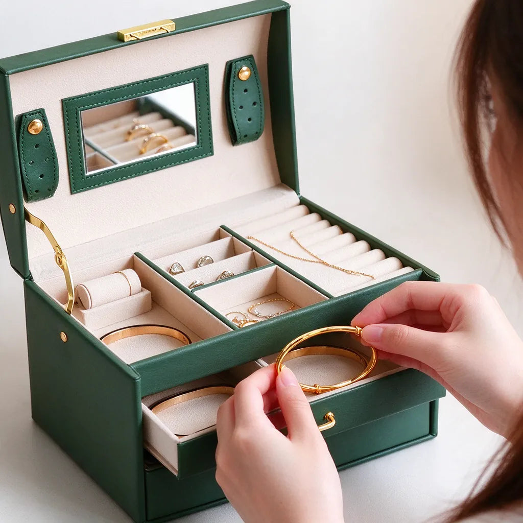3-Layer Jewelry Box Organizer with Mirror