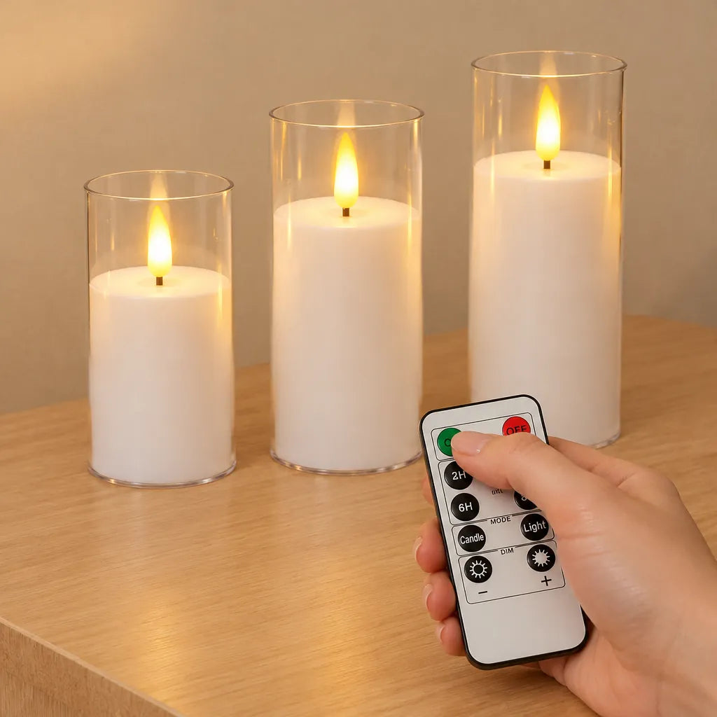 Flameless LED Pillar Candles with Remote, Set of 3