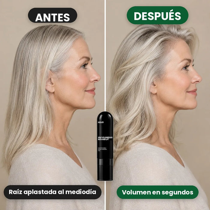 Antes y después con el Spray Voluminizador Insta Hair Lift de Fizlio