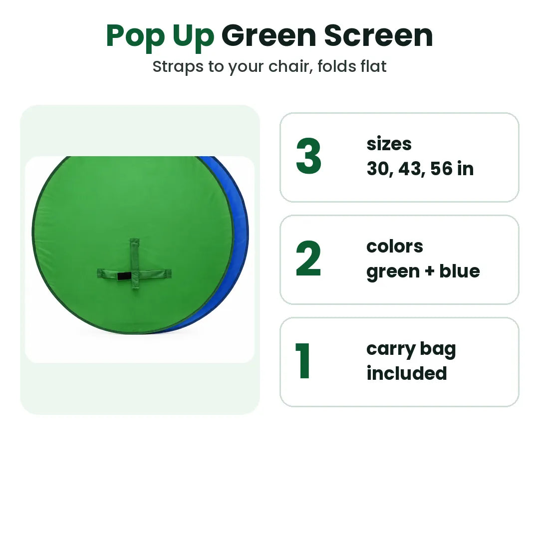 Pop up green screen sizes, colors and carry bag included