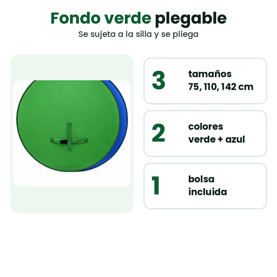Pantalla verde plegable: tamaños, colores y bolsa incluida