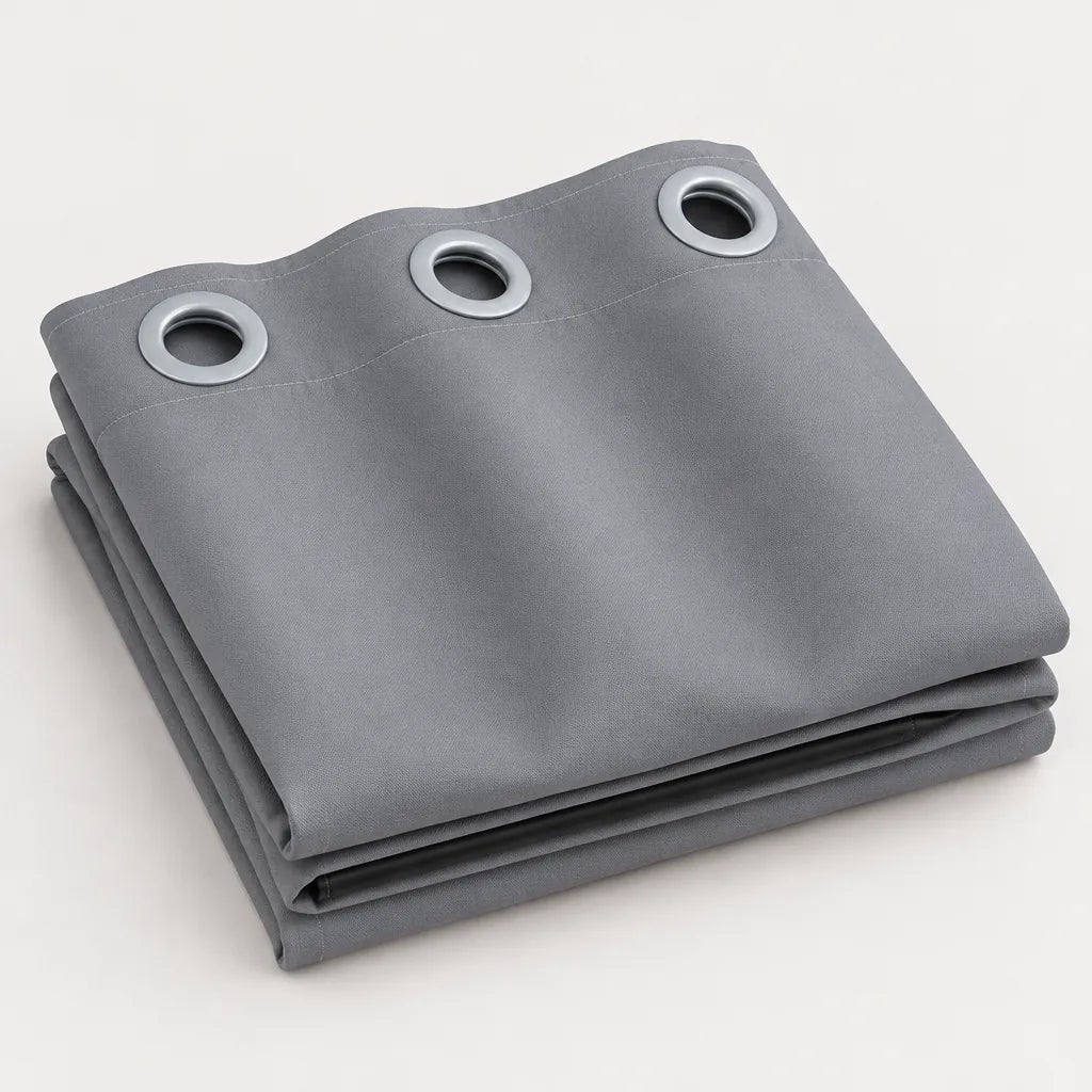One folded gray grommet blackout curtain panel showing the eyelets