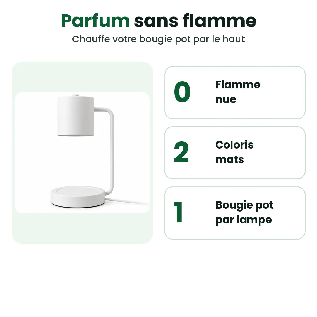 Lampe chauffe-bougie sans flamme : deux coloris mats, une bougie en pot