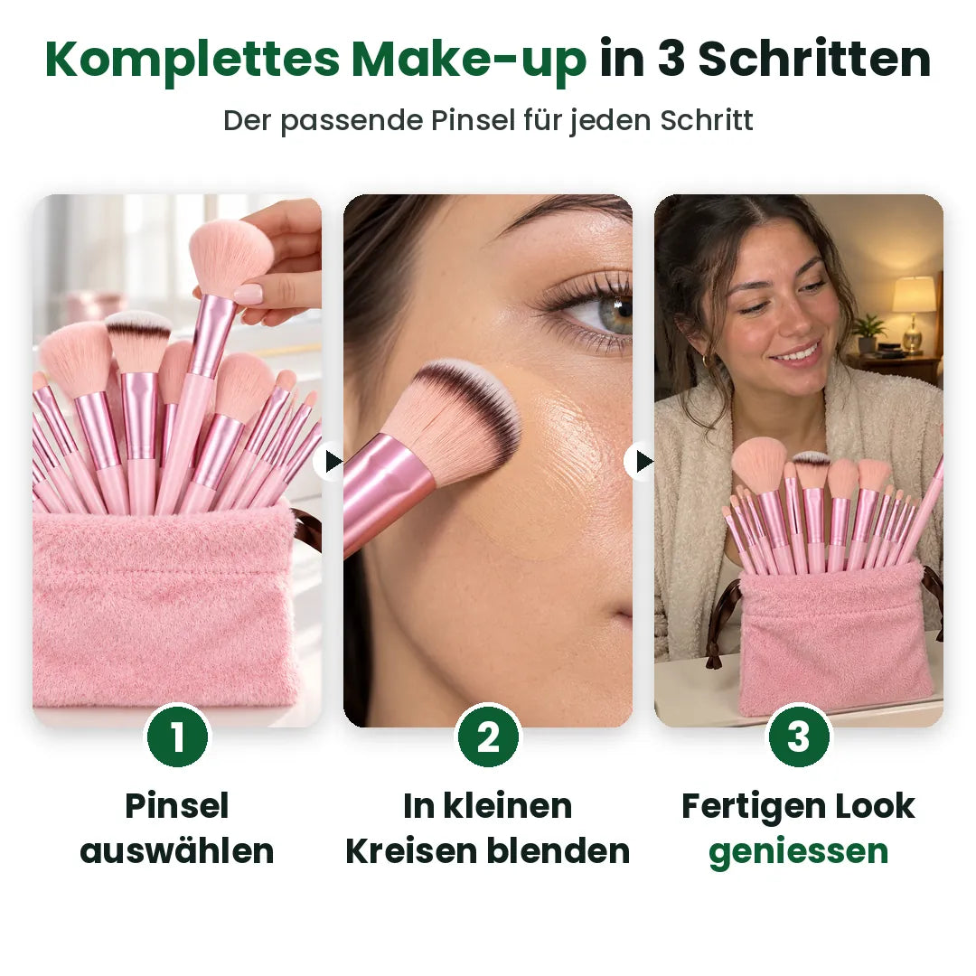 Drei Schritte mit dem Pinsel Set: passenden Pinsel wählen, in Kreisen blenden, Look geniessen