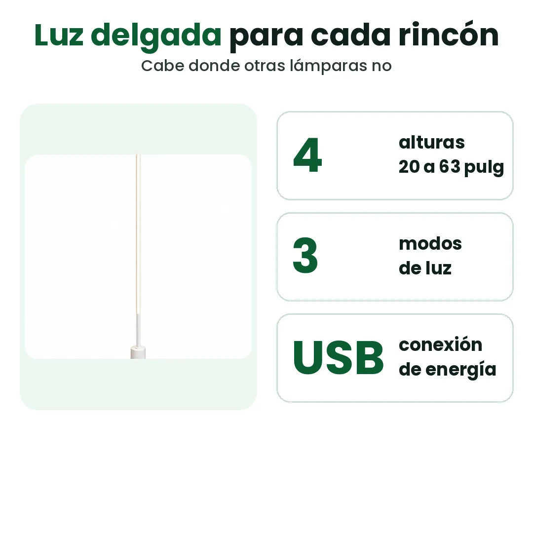 Lámpara de pie LED delgada en cuatro alturas con tres modos de luz, con USB