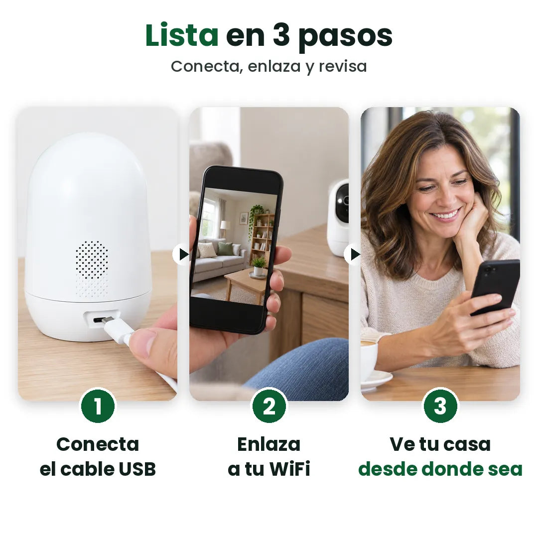 Tres pasos para instalar la cámara WiFi: conecta, enlaza al WiFi y ve tu casa desde donde sea