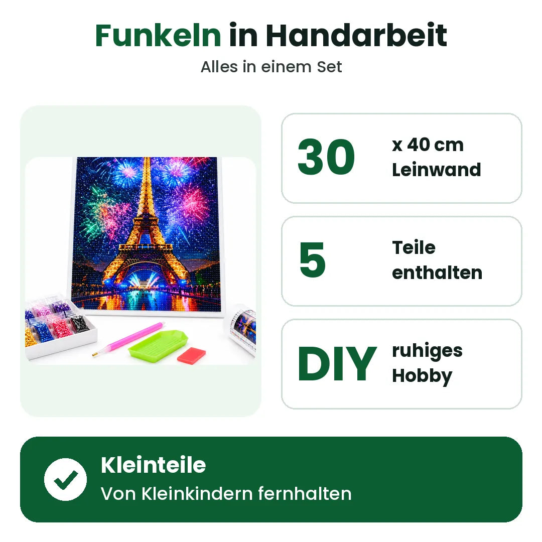 Diamond Painting Set mit Leinwand 30x40 cm und fünf Teilen, Hinweis auf Kleinteile