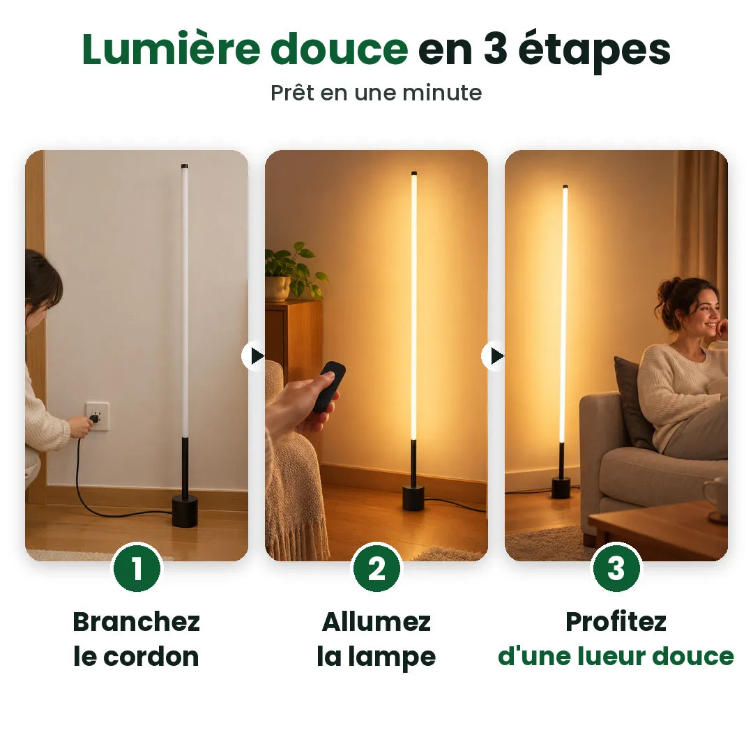 Trois étapes pour utiliser un lampadaire LED mince : brancher, allumer, profiter